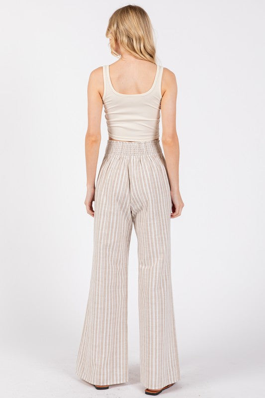 Smocking Waist Band Wide Leg Pants