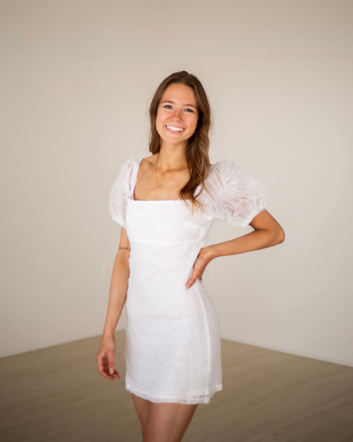white bodycon puff sleeve dress Gardenia Lane Puff Sleeve Sweetheart Neckline Bodycon Mini Dress White