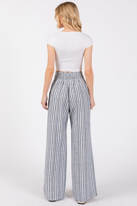 Smocking Waist Band Wide Leg Pants