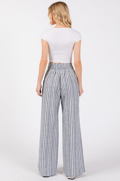 Smocking Waist Band Wide Leg Pants