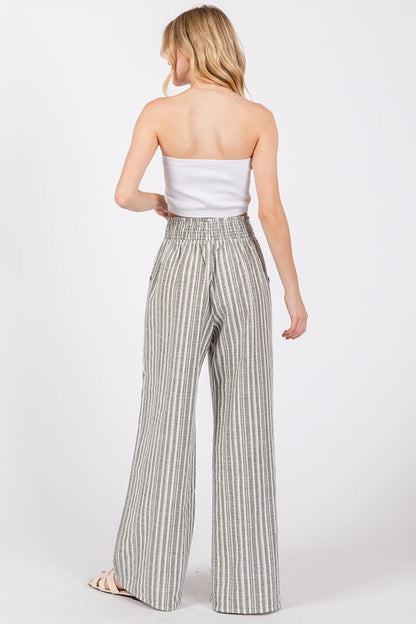 Smocking Waist Band Wide Leg Pants