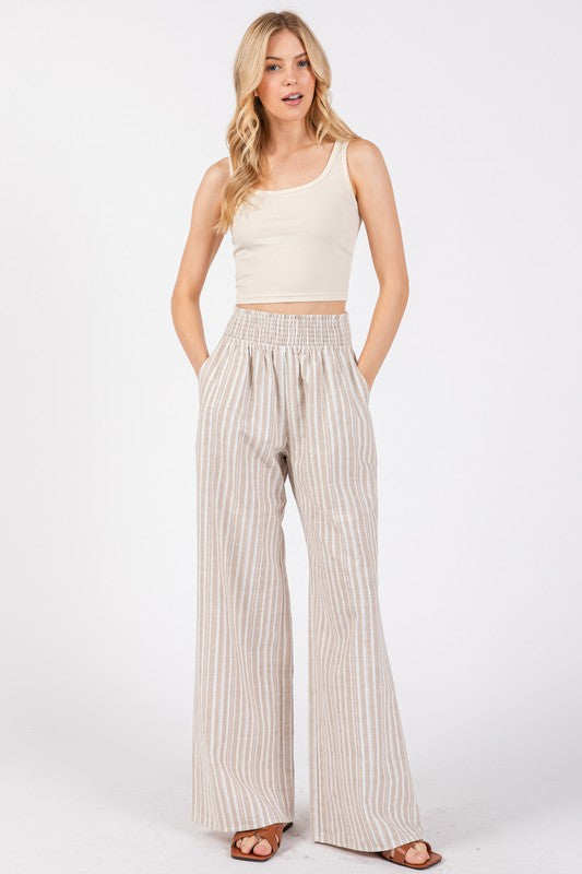 Smocking Waist Band Wide Leg Pants