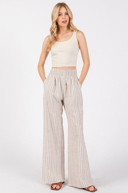 Smocking Waist Band Wide Leg Pants