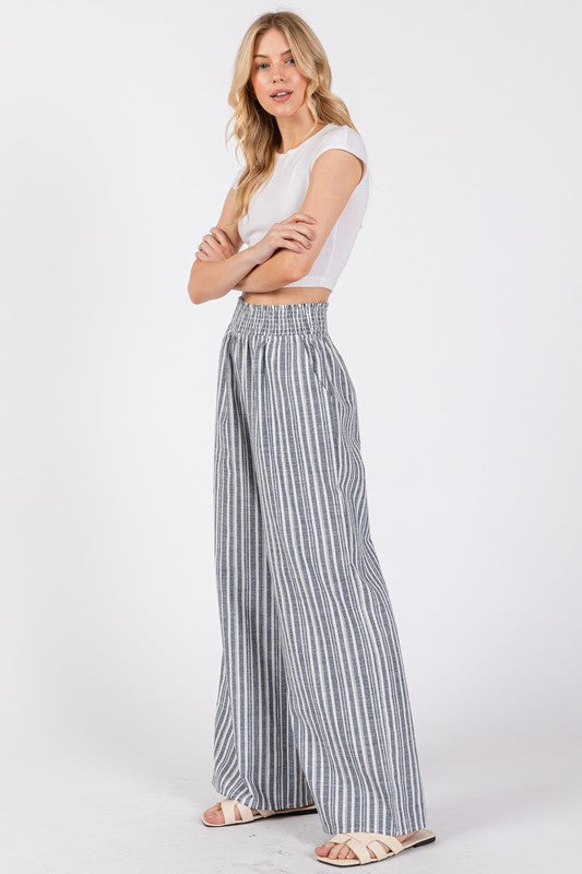 Smocking Waist Band Wide Leg Pants