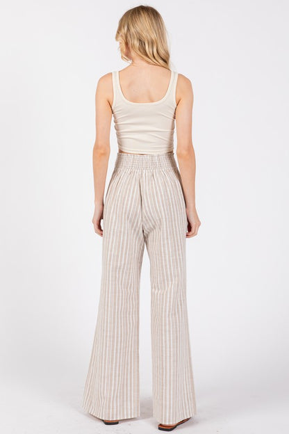 Smocking Waist Band Wide Leg Pants