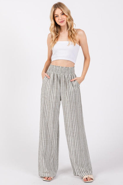 Smocking Waist Band Wide Leg Pants