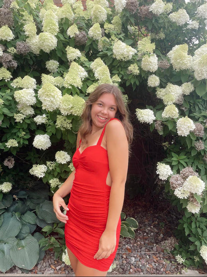 red dress seattle Maje Rochi Long Sleeve Red Pleated Maxi Dress Sarah Christine