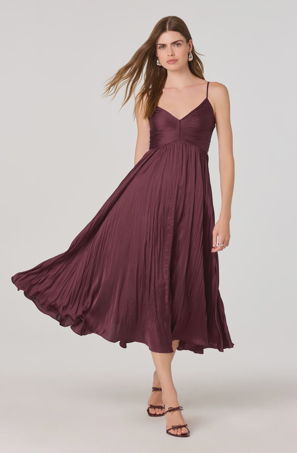 maeve printed pleated midi dress Maeve Pleated Satin Midi Dress