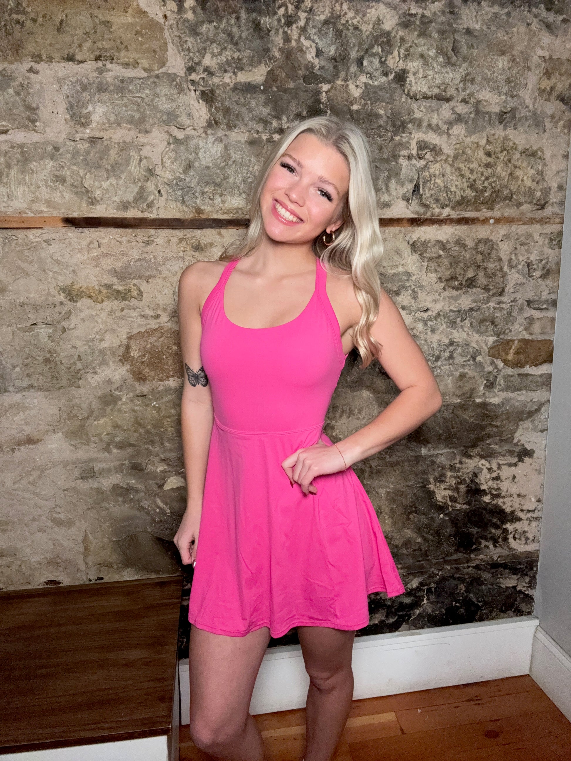 Backless Twisted Active Dress - Fuchsia / SMALL Backless Twisted Active Dress - Fuchsia / SMALL