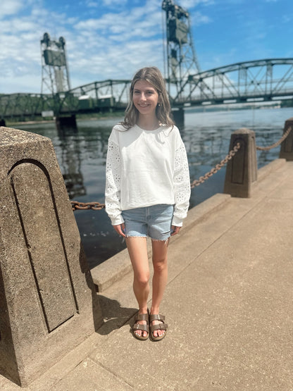 Mosaic Knit Eyelet Sweatshirt