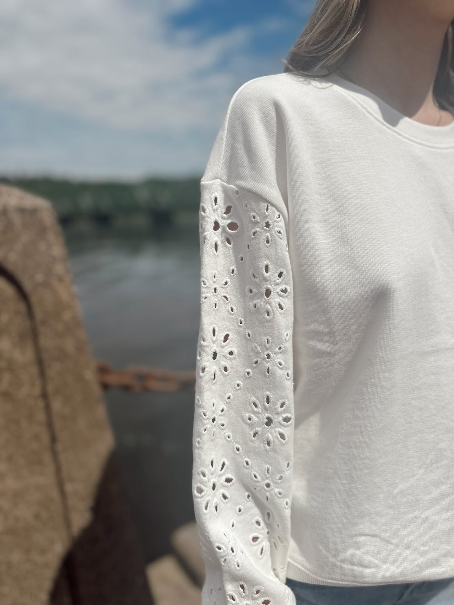 Mosaic Knit Eyelet Sweatshirt